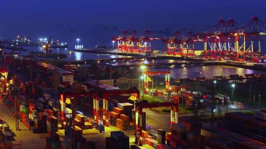 航拍上海集装箱外高桥码头进出口贸易港口