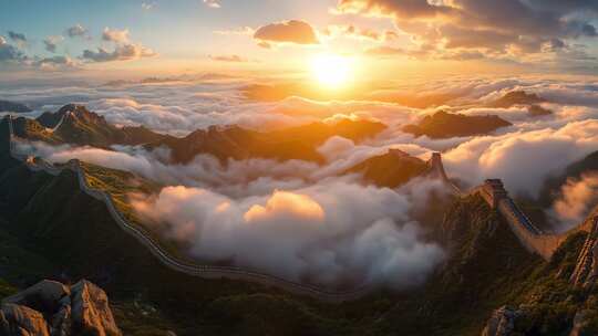 壮丽长城风光 云雾缭绕的万里长城气势磅礴