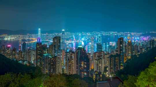 俯瞰香港夜景_香港夜景_香港太平山夜景视频素材模板下载