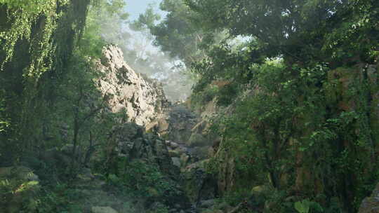 一幅被树木环绕的洛基河的画