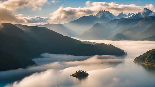 山间云海环绕的岛屿景观