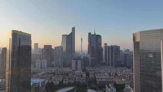 广州珠江新城中轴线地标建筑清晨航拍