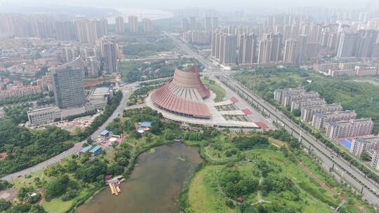 城市航拍湖南株洲神农城株洲大剧院