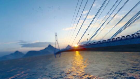 4K 夕阳下的跨海大桥