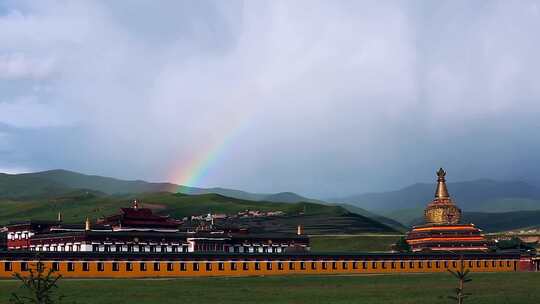 阿坝县各莫寺佛塔彩虹视频素材模板下载