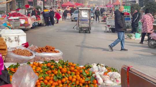 城镇市集人流商贩水果蔬菜3