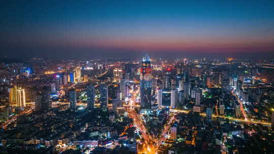 山东济南市历下区济南绿地中心夜景航拍城市