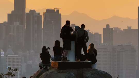 香港宝马山观景平台傍晚夕阳航拍