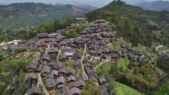 贵州黔东南从江县岜沙苗寨航拍乡村建筑风光