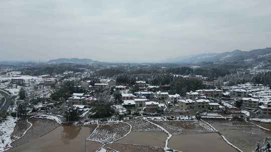 航拍自然风光冬季乡村田野