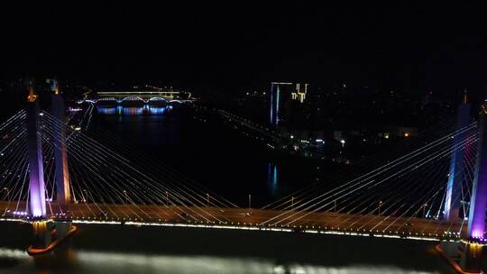 航拍湖南益阳九洲大桥夜景