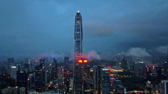 深圳福田CBD大湾区平安大厦夜景蓝调航拍