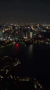 竖版航拍安徽合肥天鹅湖夜景