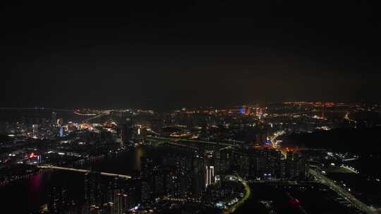 珠海航拍城市夜晚珠海夜景晚上城市建筑风光