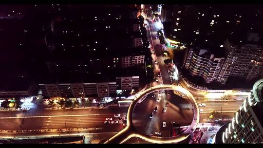 杭州市临安区临安广场天桥夜景航拍
