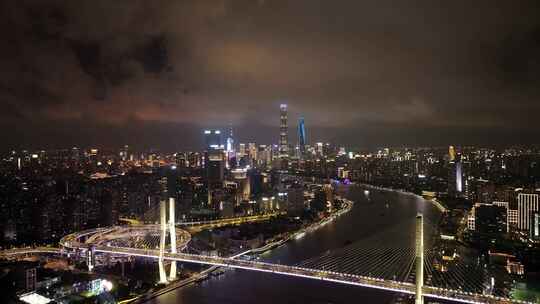 航拍上海南浦大桥夜景车流