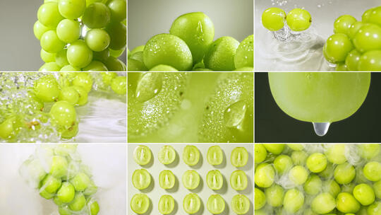 新鲜葡萄绿葡萄阳光玫瑰葡萄创意广告实拍高清在线视频素材下载