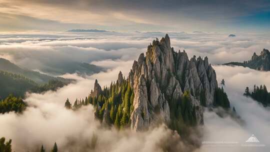 山峰云海森林全景