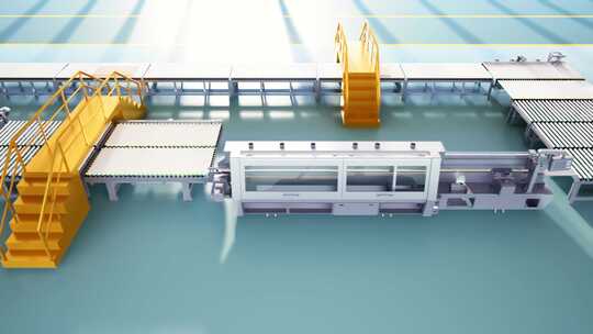 3D鸟瞰板材工厂设备机械机器厂房