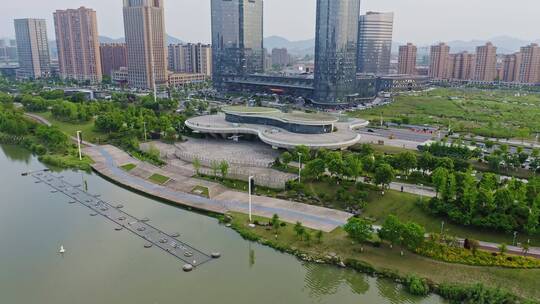 航拍上虞余坤国际广场建筑风光,上虞e游小镇