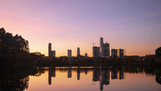 夕阳下的东莞城市天际线城市风光延时