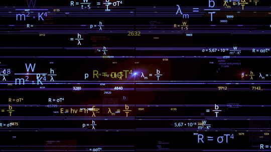 在密集的数学公式和光线中飞行的4K背景