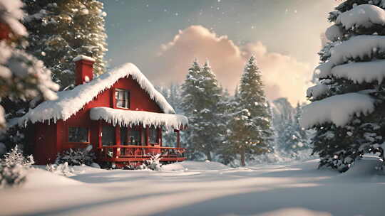 3D卡通圣诞节雪景视频素材模板下载