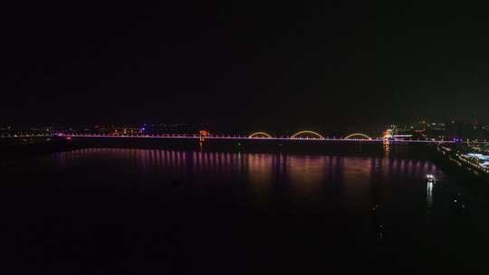 九江市九江长江大桥夜景航拍长江夜晚风光视频素材模板下载
