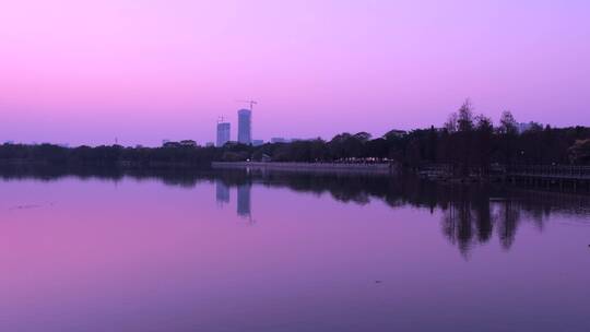 广州海珠湖黄昏夕阳晚霞唯美自然风光全景