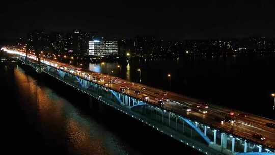 航拍杭州复兴大桥车流夜景