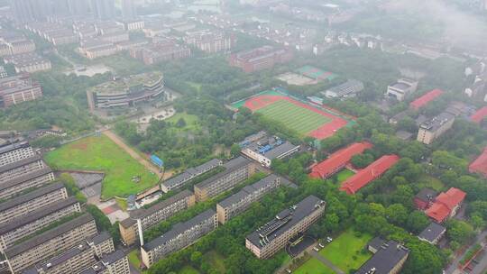 航拍湖南农业大学老旧教学楼集合