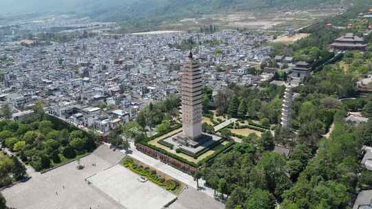 大理崇圣寺三塔景区航拍视频素材模板下载