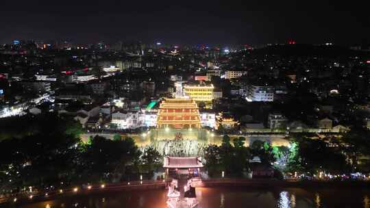 广东潮州古城夜景航拍