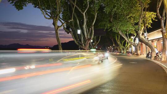 杭州西湖风景区北山路夜景延时