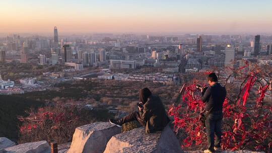 济南千佛山山顶日落、夕阳视频素材模板下载