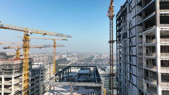 航拍建筑工地，高楼建造-上海新江湾城