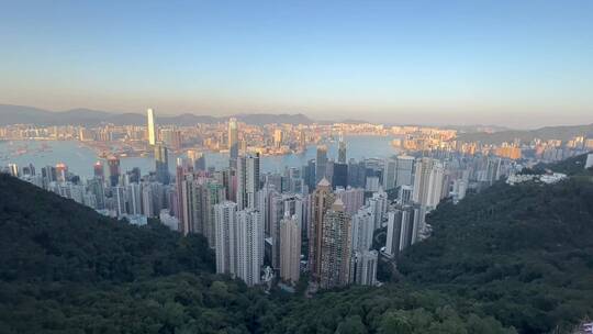 香港太平山顶远眺城市高楼维多利亚港视频素材模板下载
