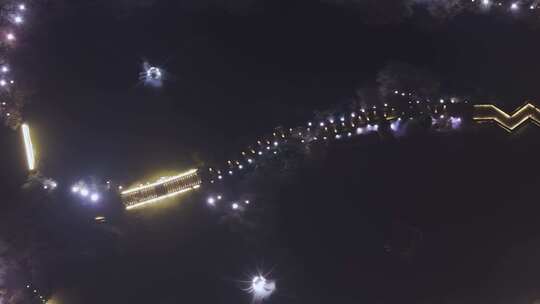 航拍上海浦江之首夜景灯光秀