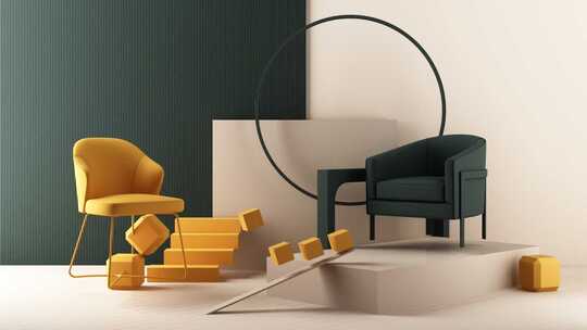 沙发 抽象 空间 三维 概念 循环