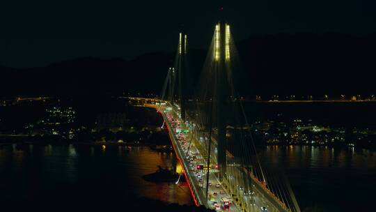 香港汀九桥车流夜景航拍