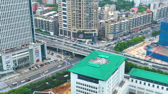 湖北武汉洪山区车流交通航拍繁忙的城市道路