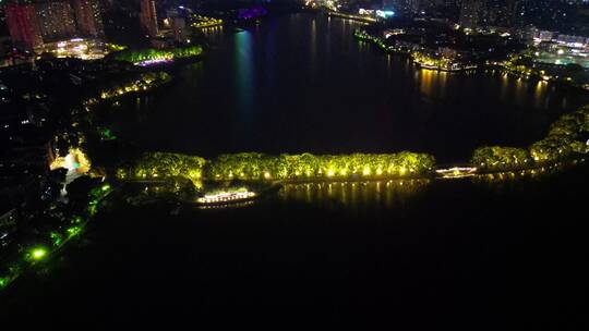 航拍江西九江甘棠公园夜景