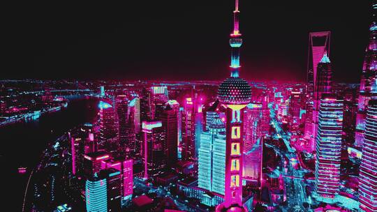 陆家嘴赛博朋克夜景航拍