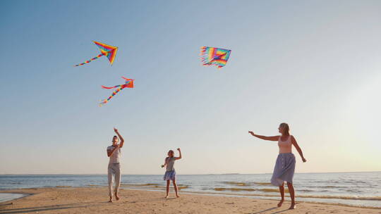 一家人在海边放风筝视频素材模板下载