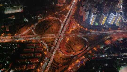 涧塘立交桥车流交通航拍长沙夜景夜晚车辆岳