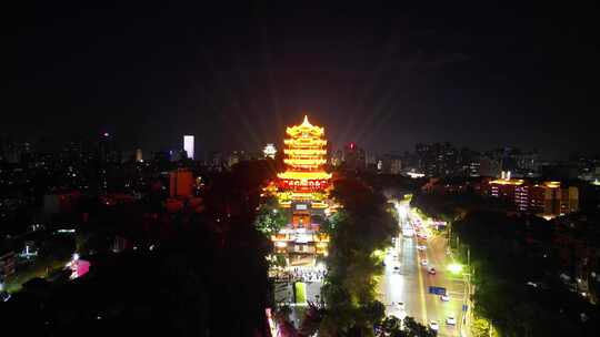 湖北武汉夜景黄鹤楼景区航拍