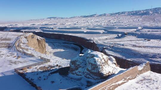 嘉峪关长城第一墩景区雪景视频素材模板下载