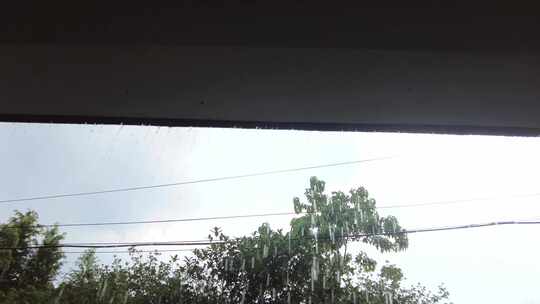 夏天下暴雨树林屋檐雨水雨滴视频素材