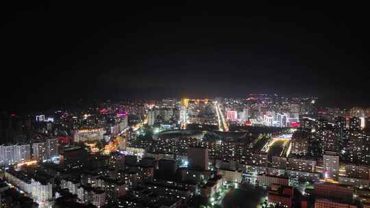 甘肃定西城市大景夜景灯光航拍