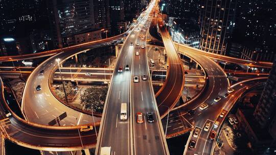 上海鲁班路高架夜景航拍